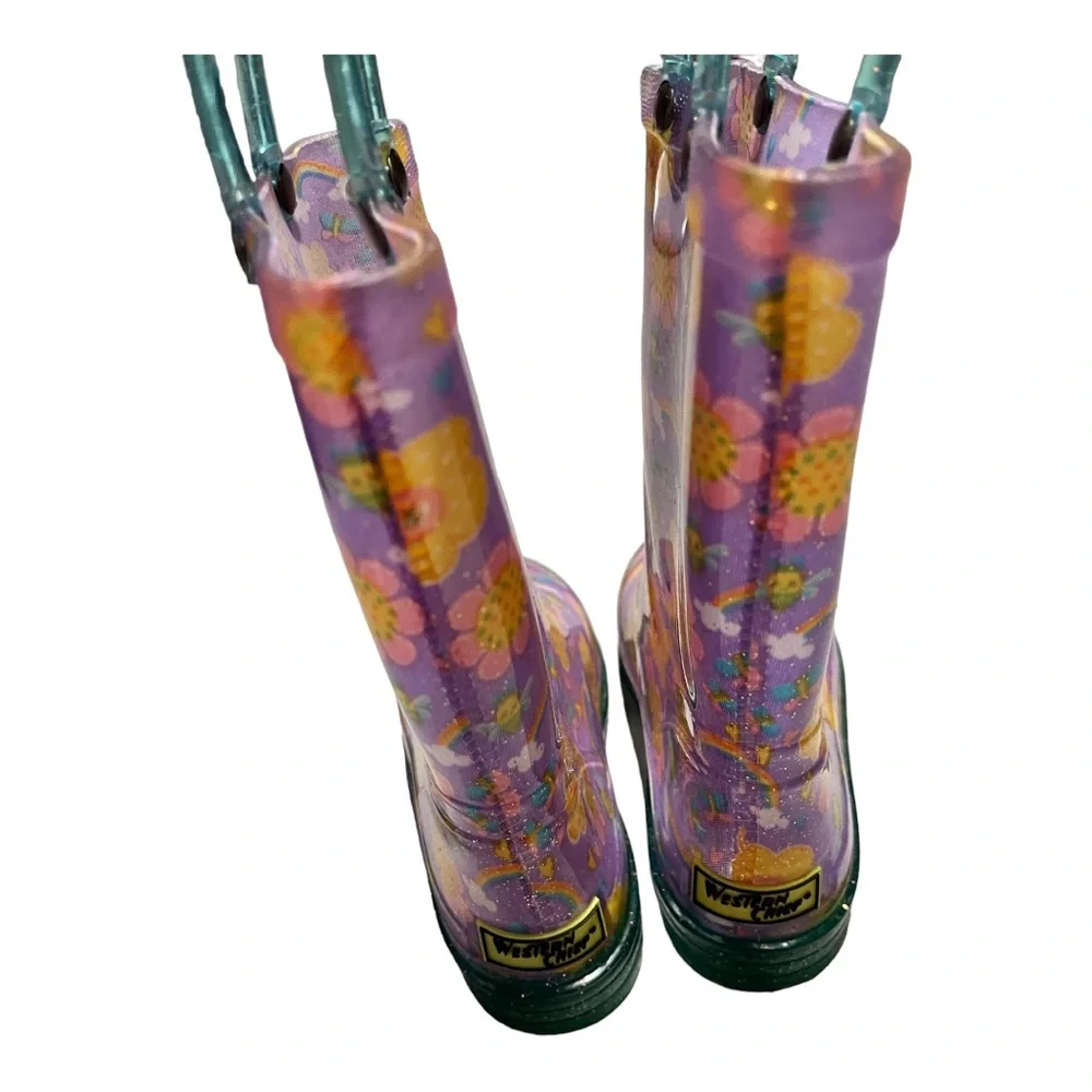 Western chief girls floral rainbow rain boots light up size 12 - Picture 5 of 9